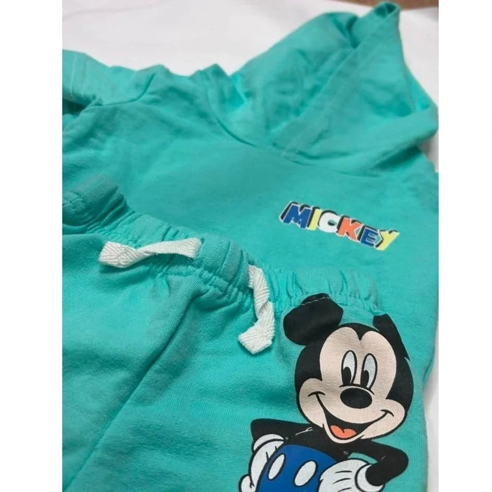 Disney Mickey Mouse Hoodie and Shorts Set Kids 0-3M Teal Graphic 2pc Outfit